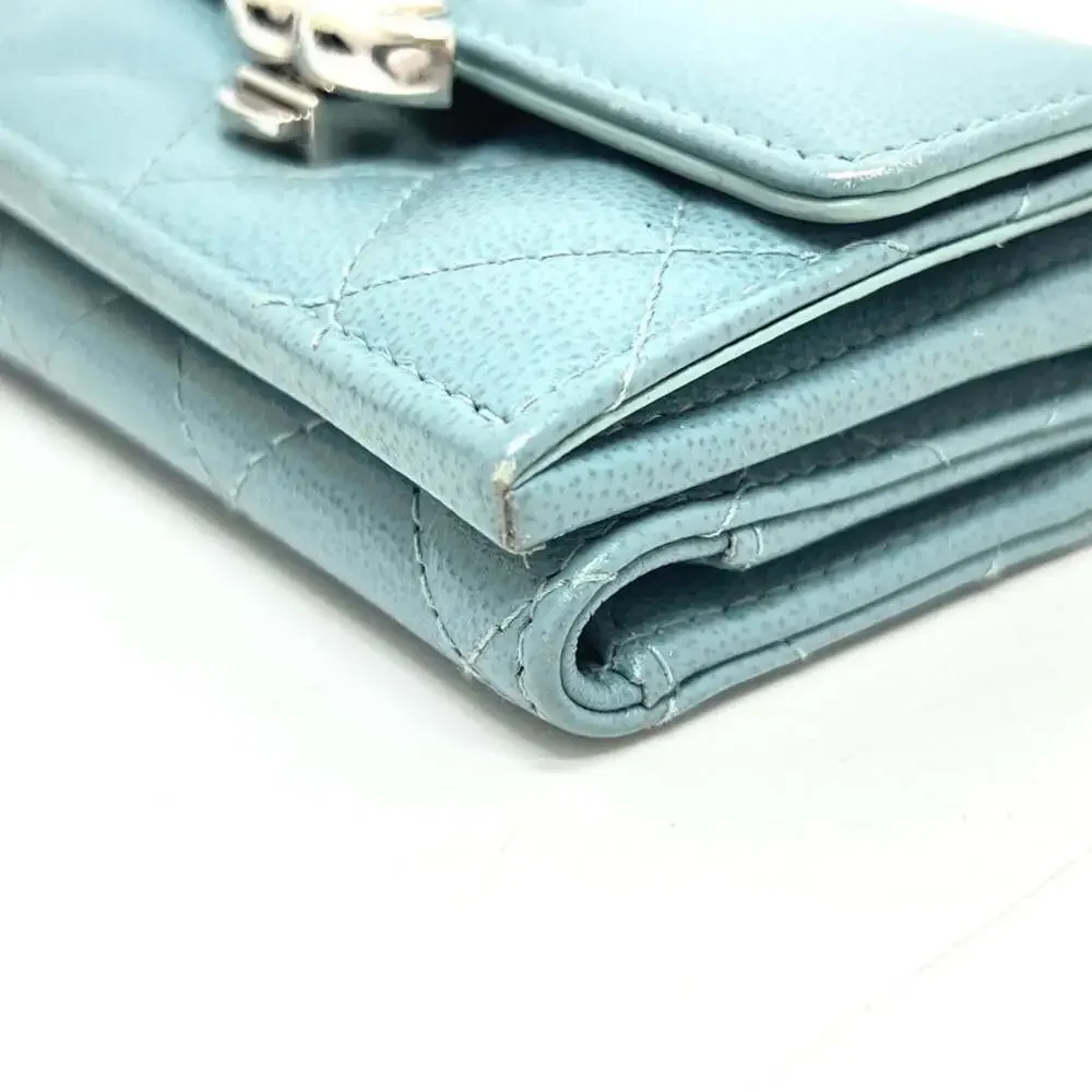 CHANEL Blue Leather Logo Wallet
